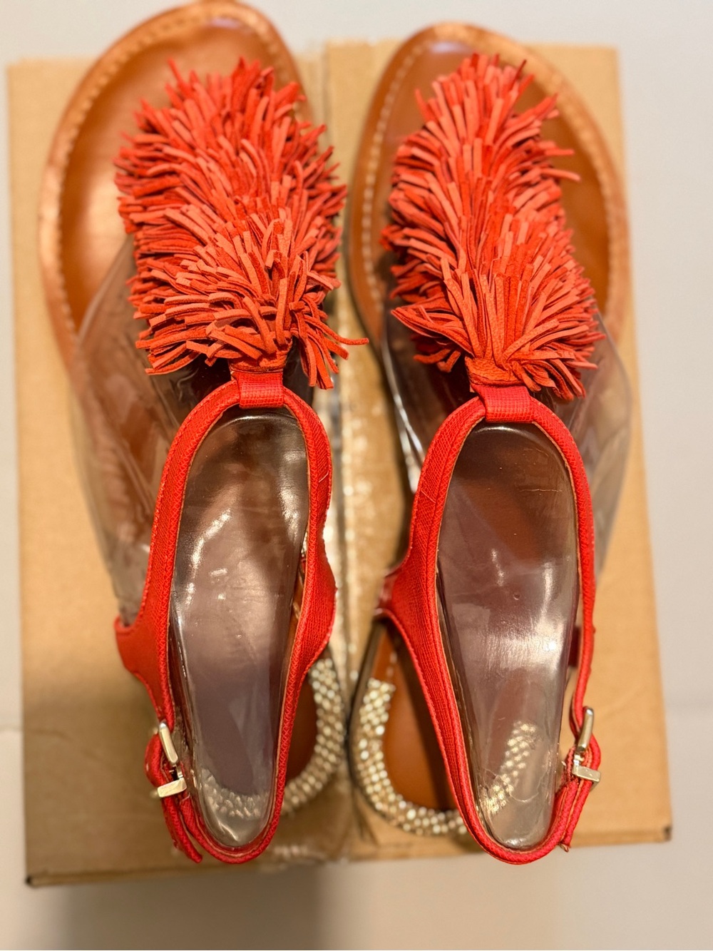 Gianni Bini Red Fringe Slingback Sandals